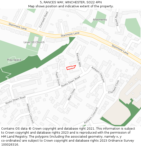 5, RANCES WAY, WINCHESTER, SO22 4PN: Location map and indicative extent of plot