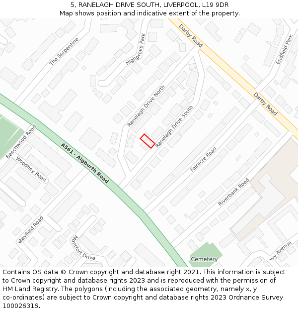 5, RANELAGH DRIVE SOUTH, LIVERPOOL, L19 9DR: Location map and indicative extent of plot