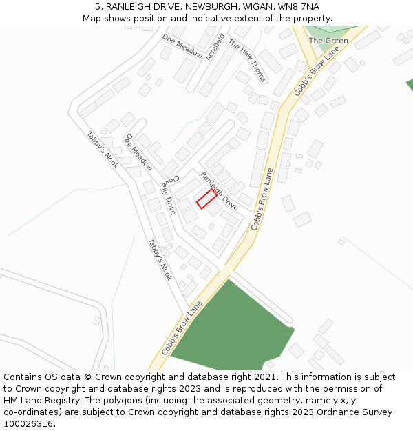 5, RANLEIGH DRIVE, NEWBURGH, WIGAN, WN8 7NA: Location map and indicative extent of plot