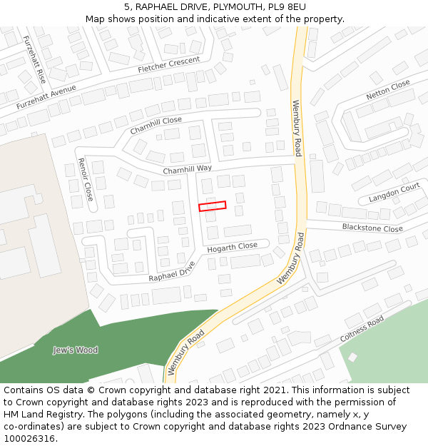 5, RAPHAEL DRIVE, PLYMOUTH, PL9 8EU: Location map and indicative extent of plot
