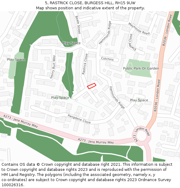 5, RASTRICK CLOSE, BURGESS HILL, RH15 9UW: Location map and indicative extent of plot