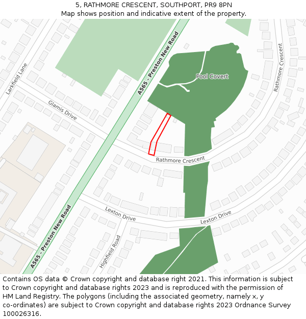 5, RATHMORE CRESCENT, SOUTHPORT, PR9 8PN: Location map and indicative extent of plot