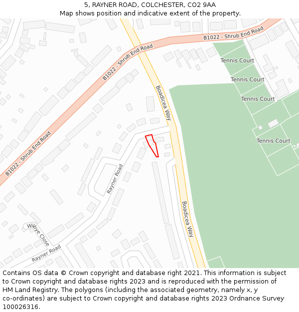 5, RAYNER ROAD, COLCHESTER, CO2 9AA: Location map and indicative extent of plot