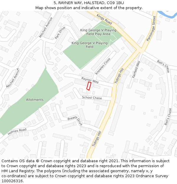 5, RAYNER WAY, HALSTEAD, CO9 1BU: Location map and indicative extent of plot