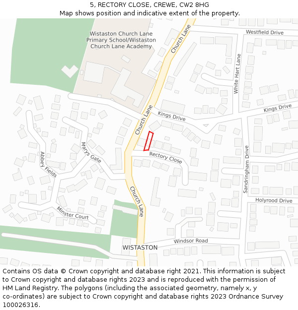 5, RECTORY CLOSE, CREWE, CW2 8HG: Location map and indicative extent of plot