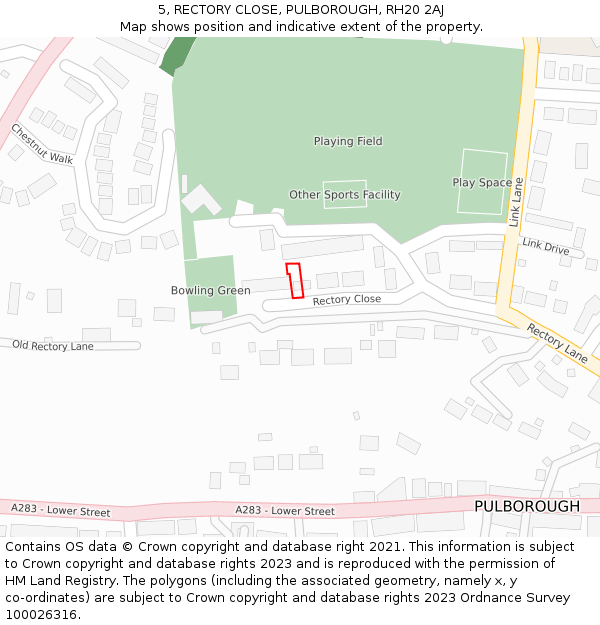 5, RECTORY CLOSE, PULBOROUGH, RH20 2AJ: Location map and indicative extent of plot