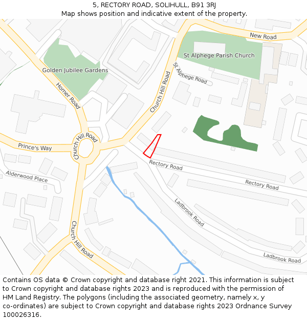 5, RECTORY ROAD, SOLIHULL, B91 3RJ: Location map and indicative extent of plot