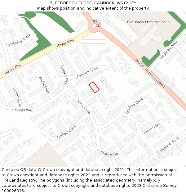 5, REDBROOK CLOSE, CANNOCK, WS12 3TY: Location map and indicative extent of plot