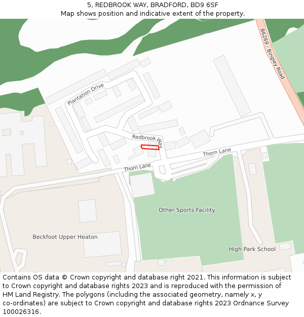 5, REDBROOK WAY, BRADFORD, BD9 6SF: Location map and indicative extent of plot