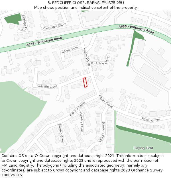 5, REDCLIFFE CLOSE, BARNSLEY, S75 2RU: Location map and indicative extent of plot