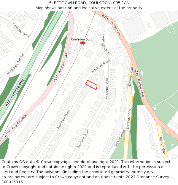 5, REDDOWN ROAD, COULSDON, CR5 1AN: Location map and indicative extent of plot