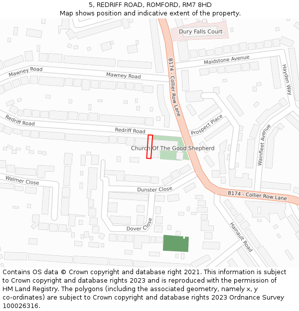 5, REDRIFF ROAD, ROMFORD, RM7 8HD: Location map and indicative extent of plot