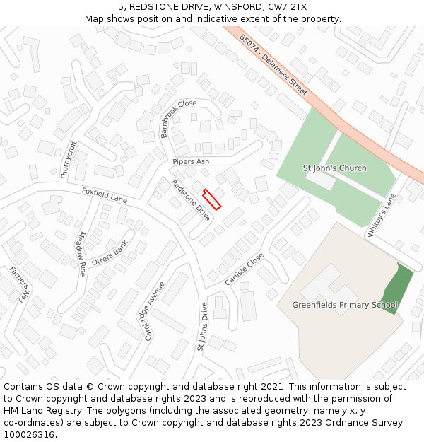 5, REDSTONE DRIVE, WINSFORD, CW7 2TX: Location map and indicative extent of plot