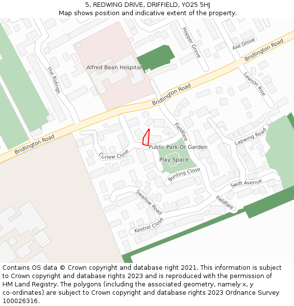 5, REDWING DRIVE, DRIFFIELD, YO25 5HJ: Location map and indicative extent of plot