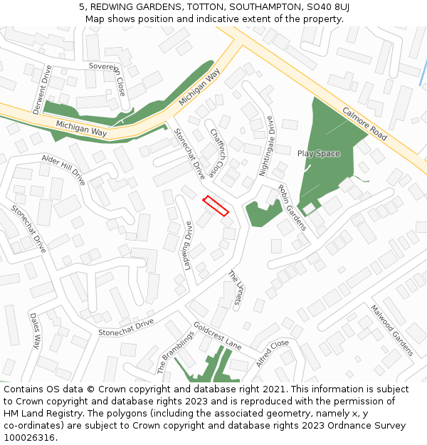 5, REDWING GARDENS, TOTTON, SOUTHAMPTON, SO40 8UJ: Location map and indicative extent of plot