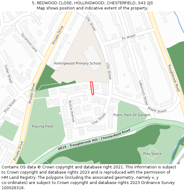 5, REDWOOD CLOSE, HOLLINGWOOD, CHESTERFIELD, S43 2JS: Location map and indicative extent of plot