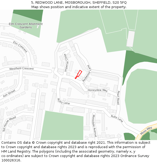 5, REDWOOD LANE, MOSBOROUGH, SHEFFIELD, S20 5FQ: Location map and indicative extent of plot