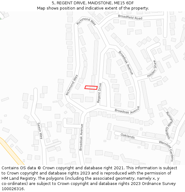 5, REGENT DRIVE, MAIDSTONE, ME15 6DF: Location map and indicative extent of plot