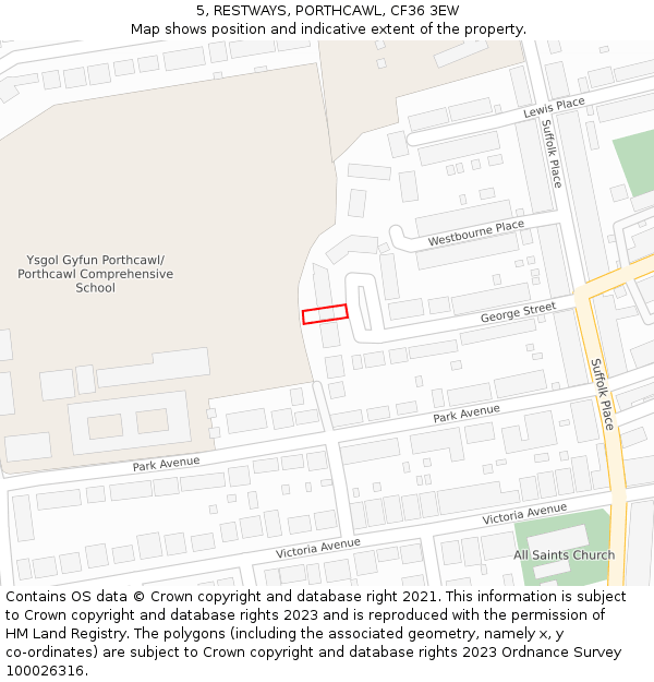 5, RESTWAYS, PORTHCAWL, CF36 3EW: Location map and indicative extent of plot