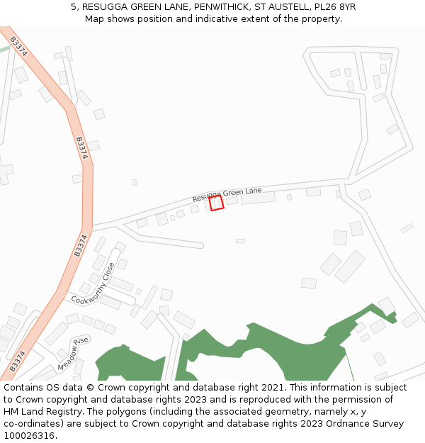 5, RESUGGA GREEN LANE, PENWITHICK, ST AUSTELL, PL26 8YR: Location map and indicative extent of plot