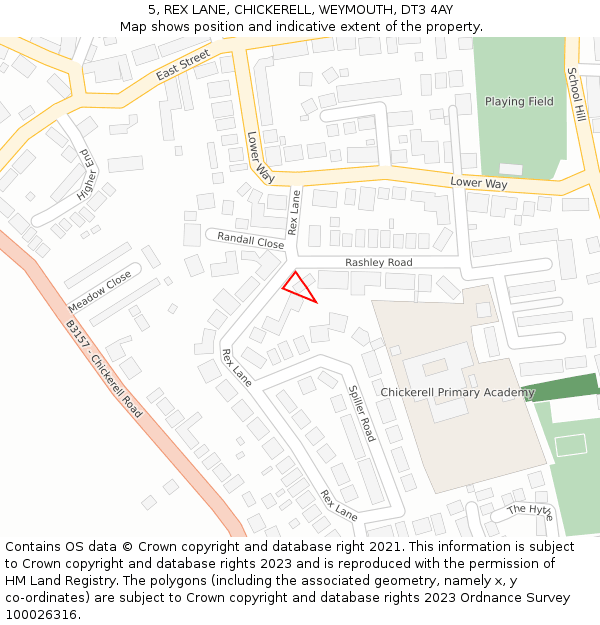 5, REX LANE, CHICKERELL, WEYMOUTH, DT3 4AY: Location map and indicative extent of plot