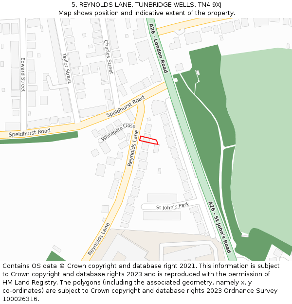 5, REYNOLDS LANE, TUNBRIDGE WELLS, TN4 9XJ: Location map and indicative extent of plot