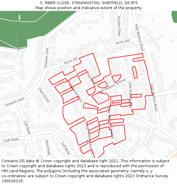 5, RIBER CLOSE, STANNINGTON, SHEFFIELD, S6 6FS: Location map and indicative extent of plot