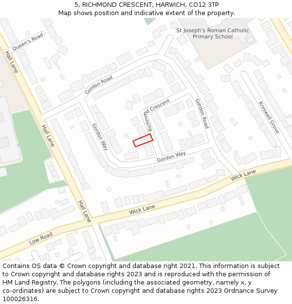 5, RICHMOND CRESCENT, HARWICH, CO12 3TP: Location map and indicative extent of plot