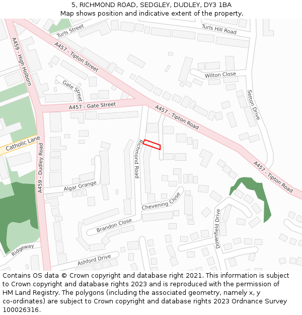 5, RICHMOND ROAD, SEDGLEY, DUDLEY, DY3 1BA: Location map and indicative extent of plot