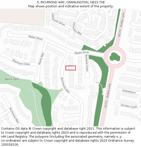 5, RICHMOND WAY, CRAMLINGTON, NE23 7XE: Location map and indicative extent of plot