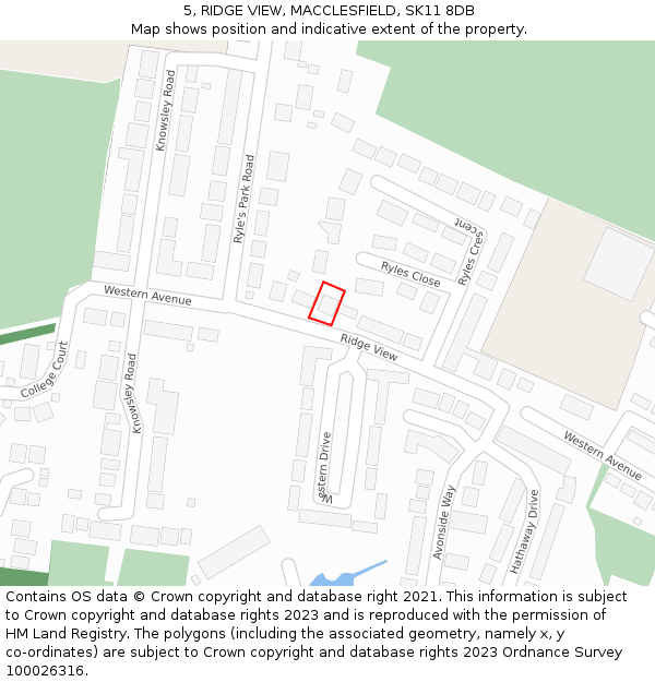 5, RIDGE VIEW, MACCLESFIELD, SK11 8DB: Location map and indicative extent of plot