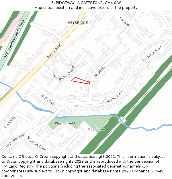 5, RIDGEWAY, INGATESTONE, CM4 9AS: Location map and indicative extent of plot