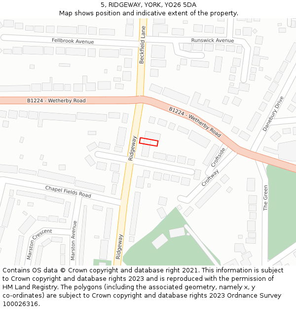 5, RIDGEWAY, YORK, YO26 5DA: Location map and indicative extent of plot