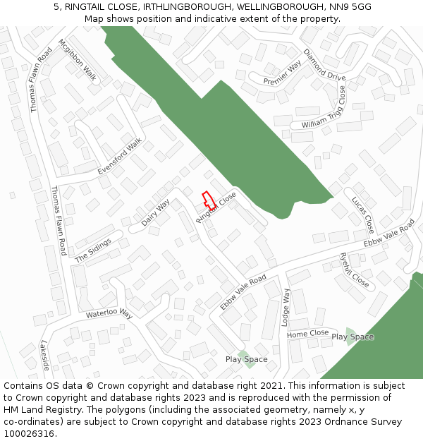 5, RINGTAIL CLOSE, IRTHLINGBOROUGH, WELLINGBOROUGH, NN9 5GG: Location map and indicative extent of plot