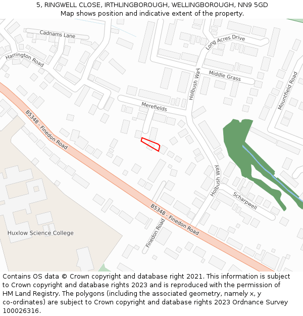 5, RINGWELL CLOSE, IRTHLINGBOROUGH, WELLINGBOROUGH, NN9 5GD: Location map and indicative extent of plot