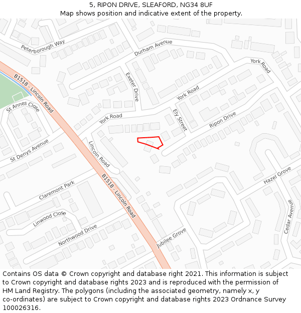 5, RIPON DRIVE, SLEAFORD, NG34 8UF: Location map and indicative extent of plot