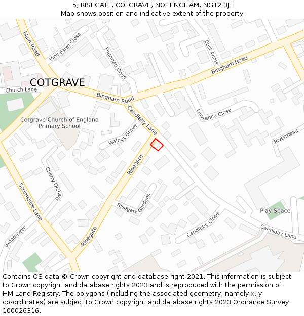 5, RISEGATE, COTGRAVE, NOTTINGHAM, NG12 3JF: Location map and indicative extent of plot