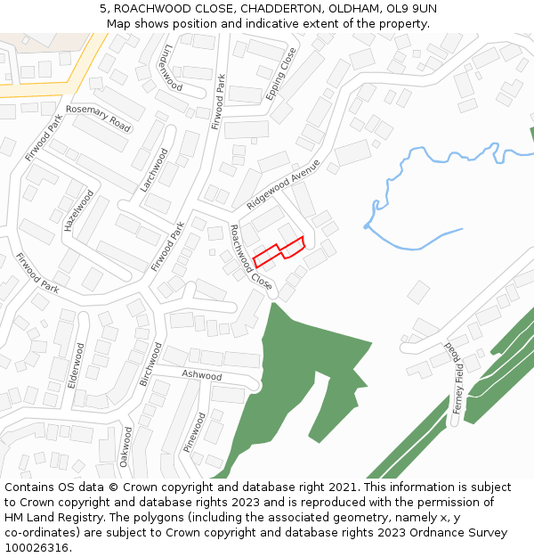 5, ROACHWOOD CLOSE, CHADDERTON, OLDHAM, OL9 9UN: Location map and indicative extent of plot