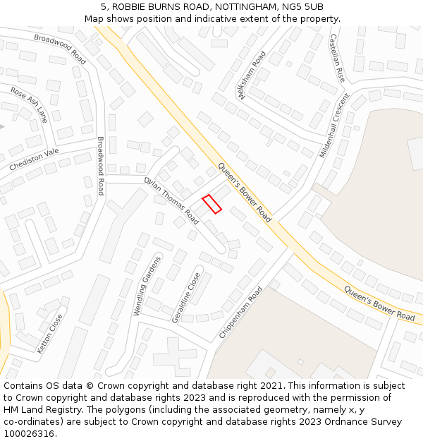 5, ROBBIE BURNS ROAD, NOTTINGHAM, NG5 5UB: Location map and indicative extent of plot