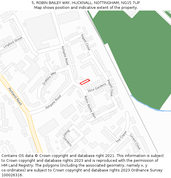 5, ROBIN BAILEY WAY, HUCKNALL, NOTTINGHAM, NG15 7UP: Location map and indicative extent of plot