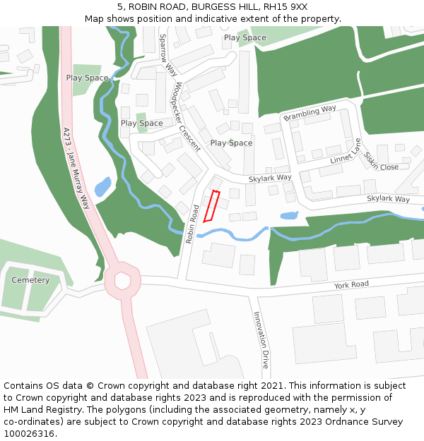 5, ROBIN ROAD, BURGESS HILL, RH15 9XX: Location map and indicative extent of plot