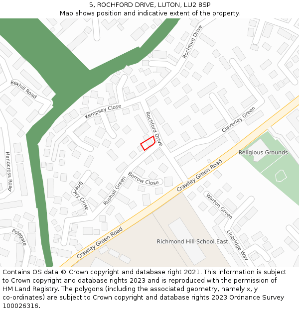 5, ROCHFORD DRIVE, LUTON, LU2 8SP: Location map and indicative extent of plot