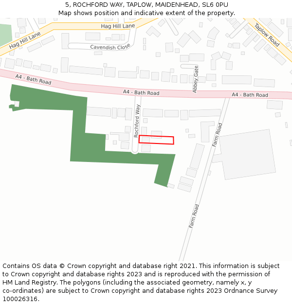 5, ROCHFORD WAY, TAPLOW, MAIDENHEAD, SL6 0PU: Location map and indicative extent of plot
