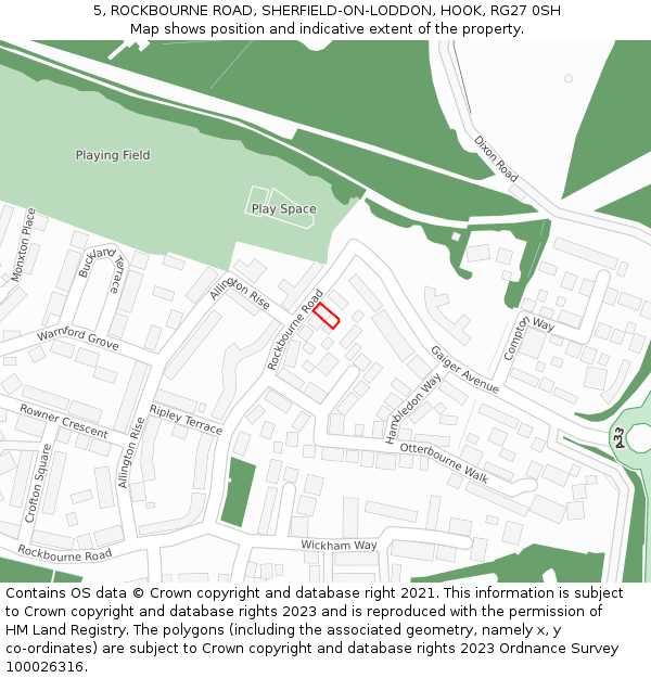 5, ROCKBOURNE ROAD, SHERFIELD-ON-LODDON, HOOK, RG27 0SH: Location map and indicative extent of plot