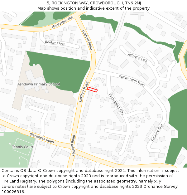 5, ROCKINGTON WAY, CROWBOROUGH, TN6 2NJ: Location map and indicative extent of plot