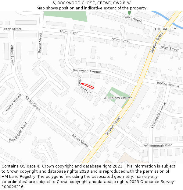 5, ROCKWOOD CLOSE, CREWE, CW2 8LW: Location map and indicative extent of plot