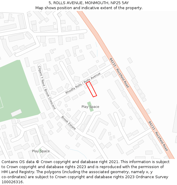 5, ROLLS AVENUE, MONMOUTH, NP25 5AY: Location map and indicative extent of plot