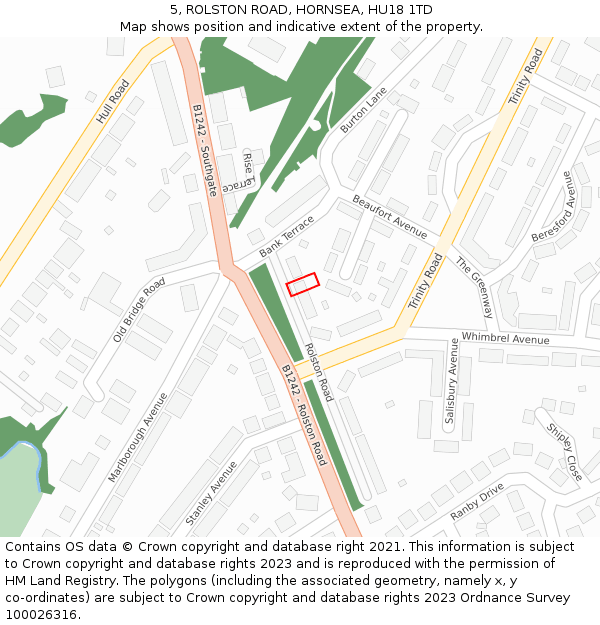 5, ROLSTON ROAD, HORNSEA, HU18 1TD: Location map and indicative extent of plot