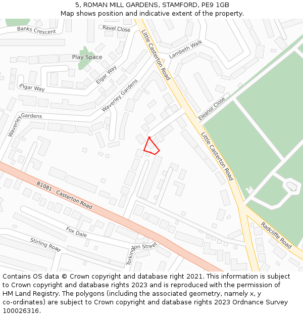 5, ROMAN MILL GARDENS, STAMFORD, PE9 1GB: Location map and indicative extent of plot