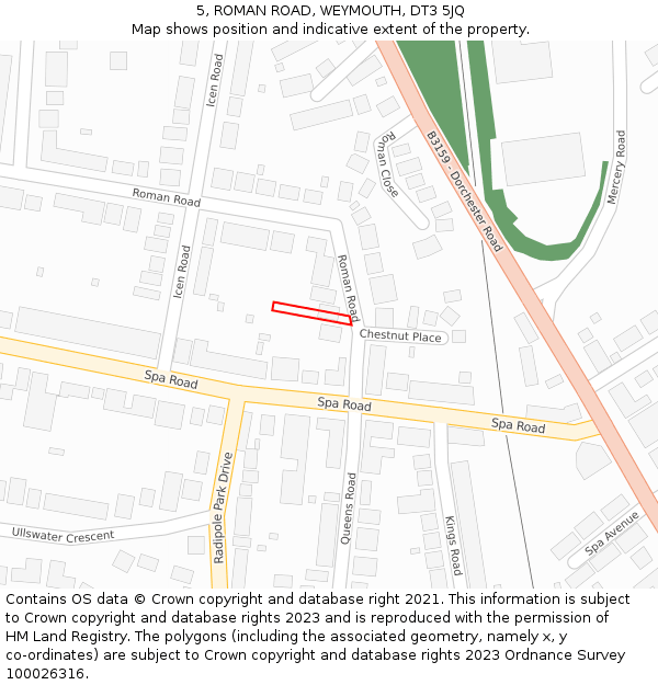 5, ROMAN ROAD, WEYMOUTH, DT3 5JQ: Location map and indicative extent of plot